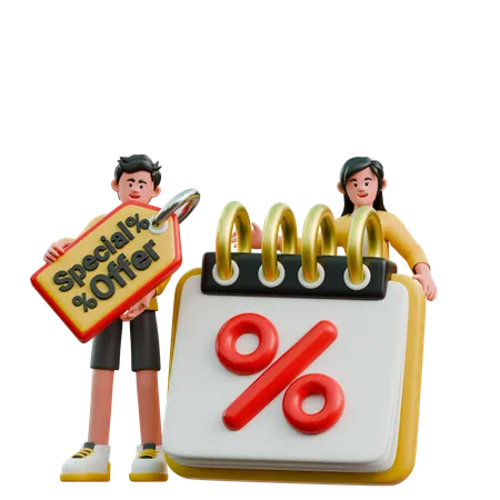 Young Couple Doing Shopping On Discount Date  3D Illustration