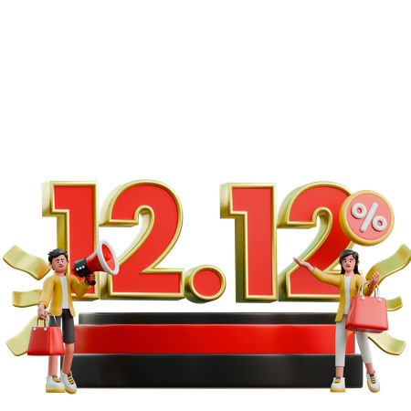 Young Couple Doing Shopping On Twin Day  3D Illustration