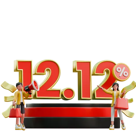 Young Couple Doing Shopping On Twin Day  3D Illustration
