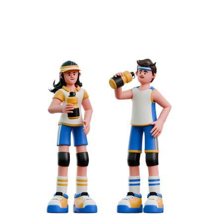 Young Couple Drinking Energy Drink  3D Illustration