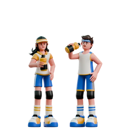 Young Couple Drinking Energy Drink  3D Illustration