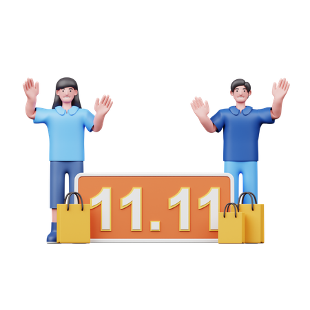 Young Couple Enjoying Double Date Sale  3D Illustration