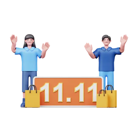 Young Couple Enjoying Double Date Sale  3D Illustration