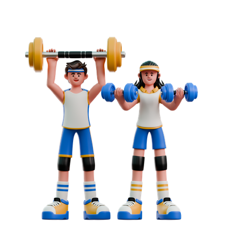 Young Couple Exercising At Gym  3D Icon