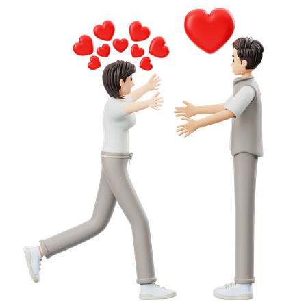 Young Couple Feeling Happy While Woman Hugging To Man  3D Illustration