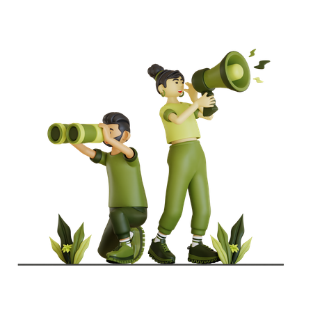 Young Couple Finding Something And Shouting 3D Illustration