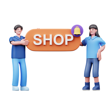 Young Couple Getting Shopping Notification  3D Illustration