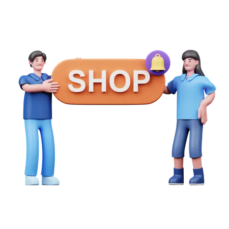 Young Couple Getting Shopping Notification  3D Illustration