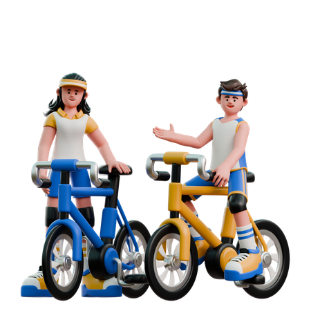 Young Couple Going For Cycling Ride  3D Illustration