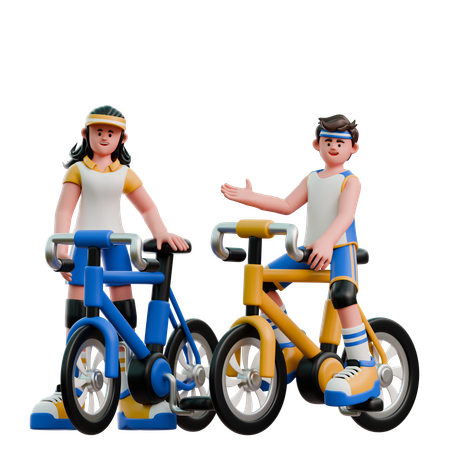 Young Couple Going For Cycling Ride  3D Illustration