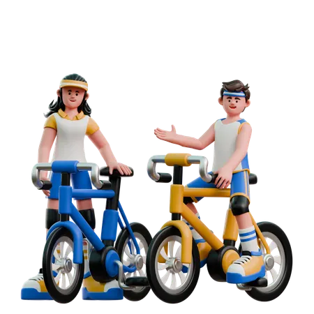Young Couple Going For Cycling Ride  3D Illustration
