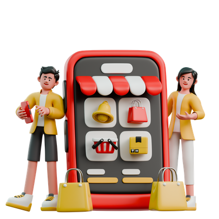 Young Couple Going Through Application  3D Illustration