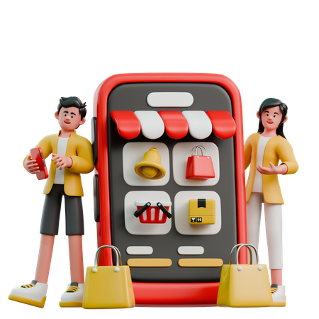 Young Couple Going Through Application  3D Illustration