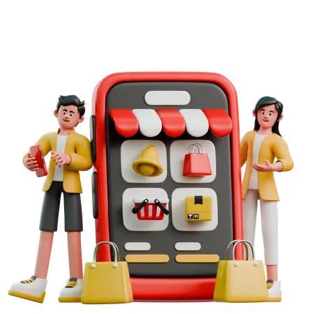 Young Couple Going Through Application  3D Illustration