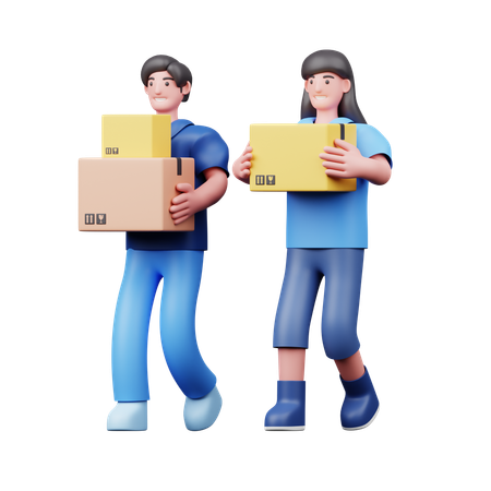 Young Couple Holding Delivery Package  3D Illustration