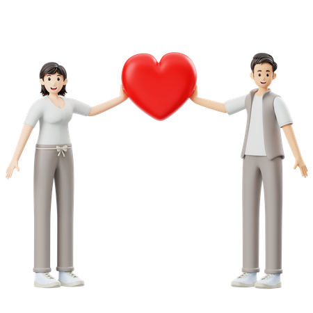 Young Couple Holding Heart  3D Illustration