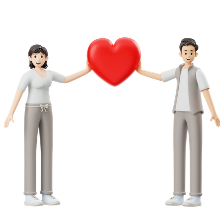 Young Couple Holding Heart  3D Illustration