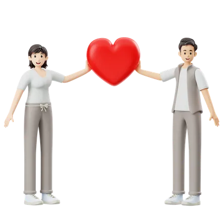 Young Couple Holding Heart  3D Illustration