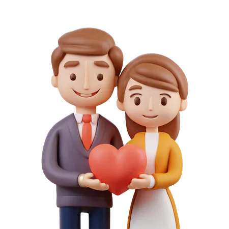 Young Couple Holding Heart Together  3D Icon