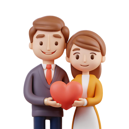 Young Couple Holding Heart Together  3D Icon