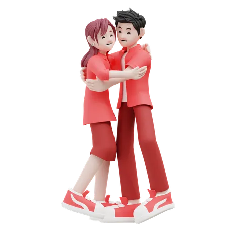 Young Couple Hugging  3D Illustration