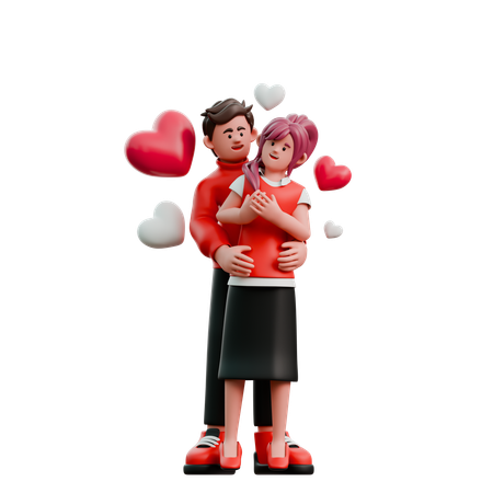 Young Couple Hugging  3D Illustration