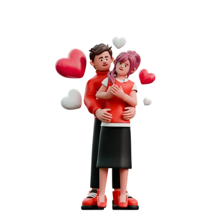 Young Couple Hugging  3D Illustration