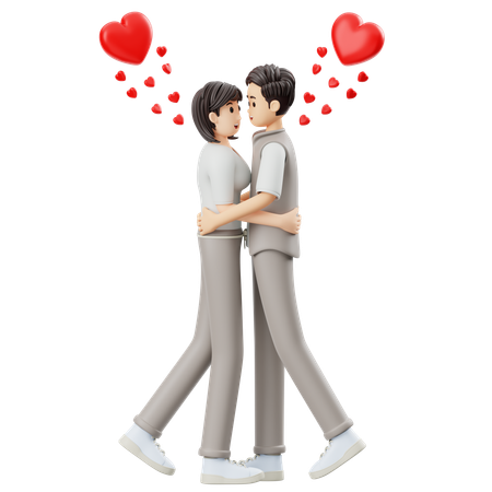 Young Couple Hugging Eachother  3D Illustration