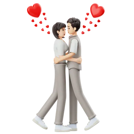 Young Couple Hugging Eachother  3D Illustration