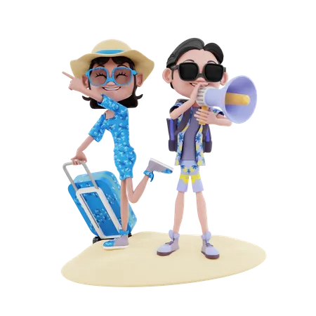 Young Couple on vacation  3D Illustration