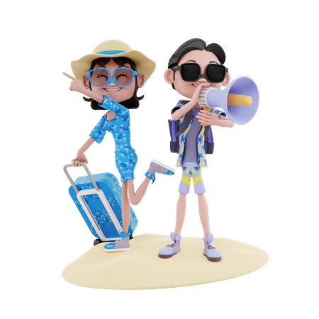 Young Couple on vacation 3D Illustration