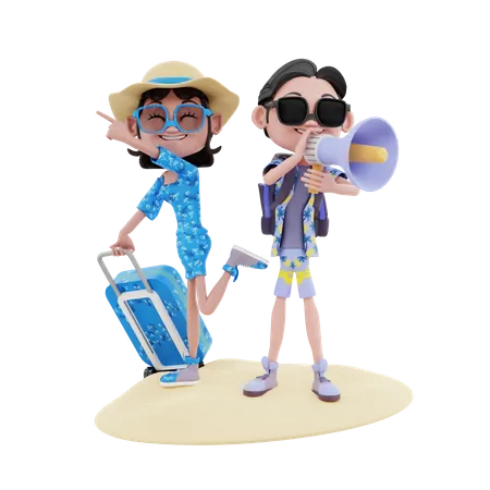 Young Couple on vacation 3D Illustration