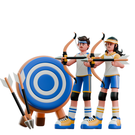 Young Couple Playing Archery  3D Illustration