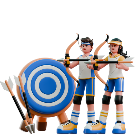 Young Couple Playing Archery  3D Illustration