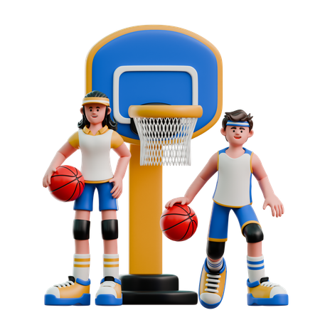 Young Couple Playing Basketball  3D Illustration