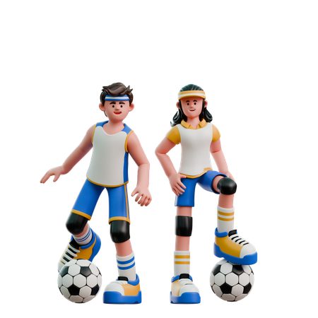 Young Couple Playing Football  3D Illustration