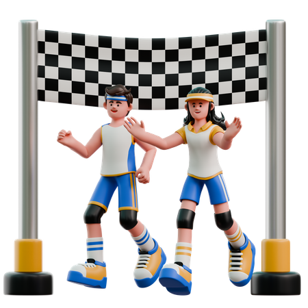 Young Couple Reaches Finish  3D Illustration