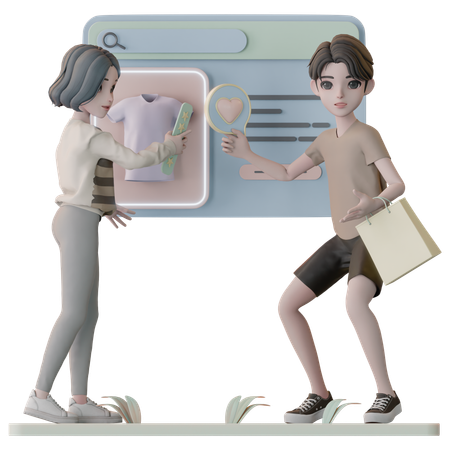 Young Couple Sharing Product Review  3D Icon