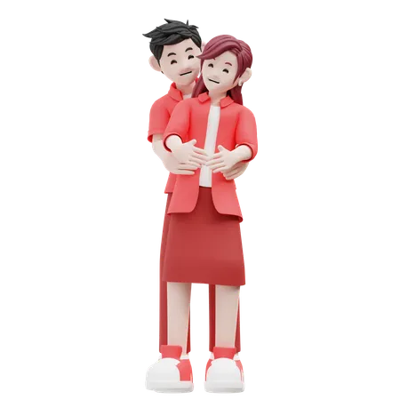 Young Couple Standing Together  3D Illustration