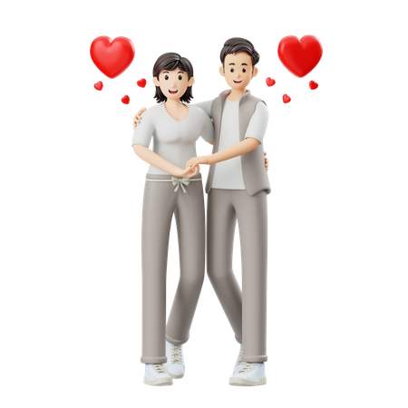 Young Couple Standing Together  3D Illustration