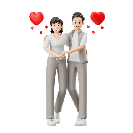 Young Couple Standing Together  3D Illustration