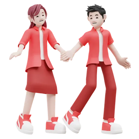 Young Couple Walking Together  3D Illustration
