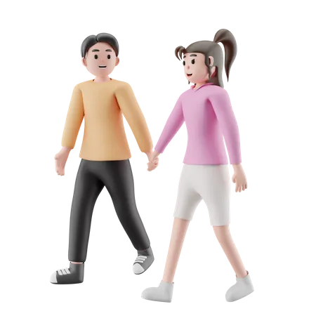 Young Couple Walking Together  3D Illustration