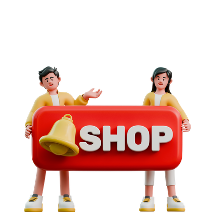 Young Couple With Shopping Notification  3D Illustration
