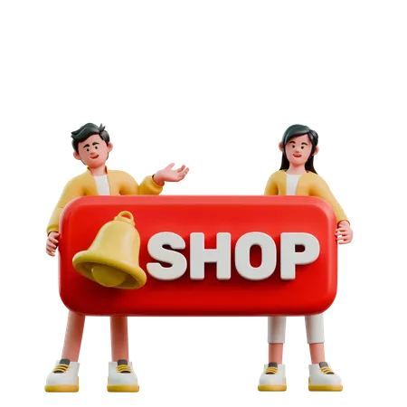 Young Couple With Shopping Notification  3D Illustration
