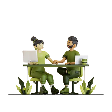 Young Couple Work Together 3D Illustration