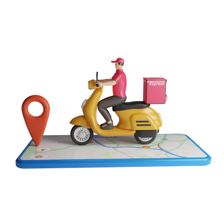 Young delivery man find delivery location on smartphone  3D Icon