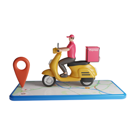Young delivery man find delivery location on smartphone 3D Illustration