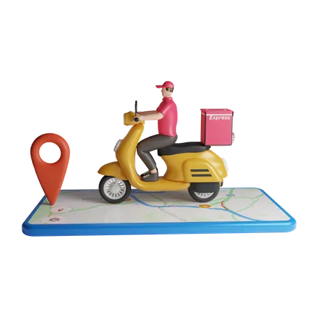 Young delivery man find delivery location on smartphone 3D Illustration