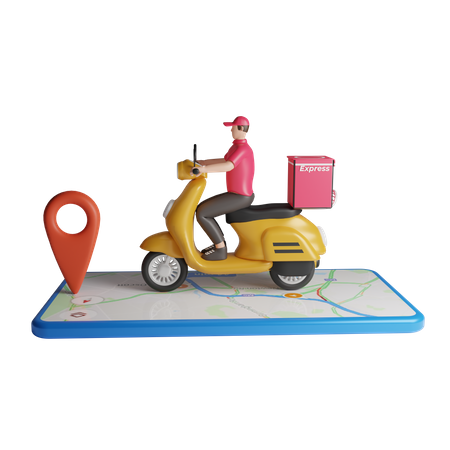 Young delivery man find delivery location on smartphone  3D Illustration